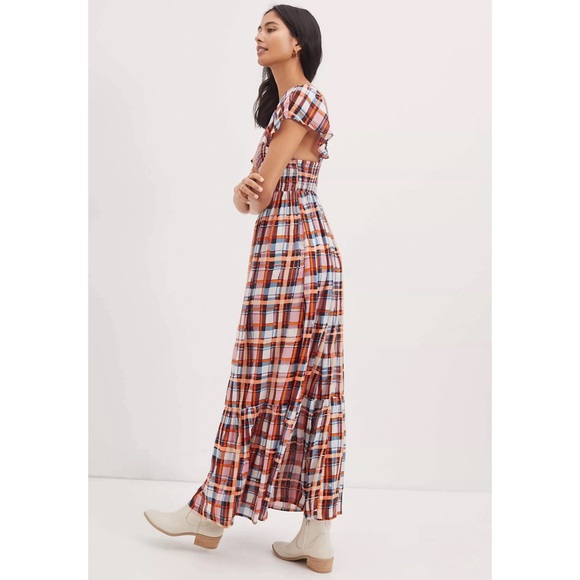 Anthropologie Plaid Ruffled Maxi Dress NWT Size Medium Petite - Picture 3 of 14